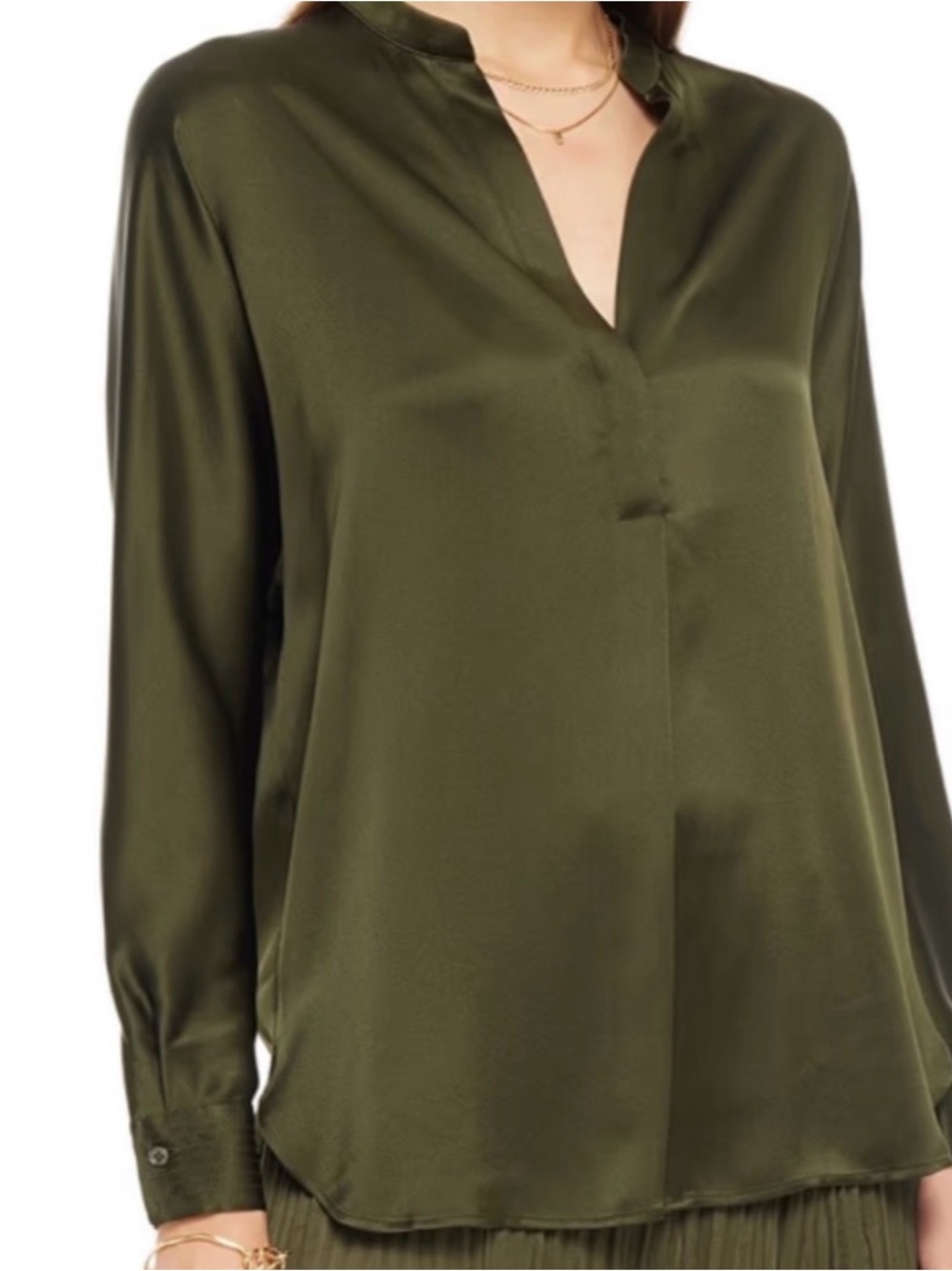VINCE NWT $320 gorgeous Olive Green Long-Sleeve V-Neck SILK Blouse PLUS SIZE XXL